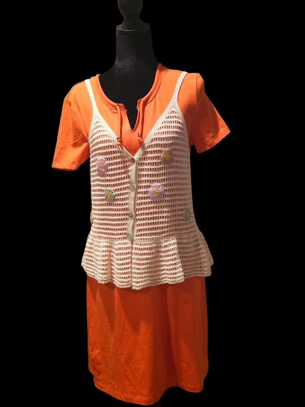 👗💕Calvin Klein- NWT Women’s Orange T-Shirt Dress with V-Neck Drawstring